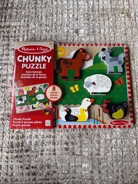 Melissa & Doug Chunky Farm Animal Puzzle - Red, Green, White, Black, Yellow